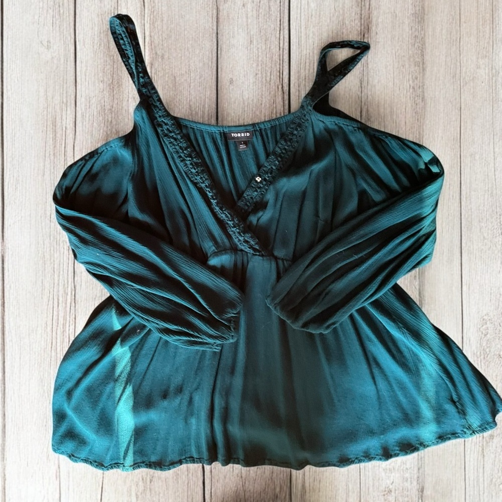 Teal torrid cold-shoulder blouse